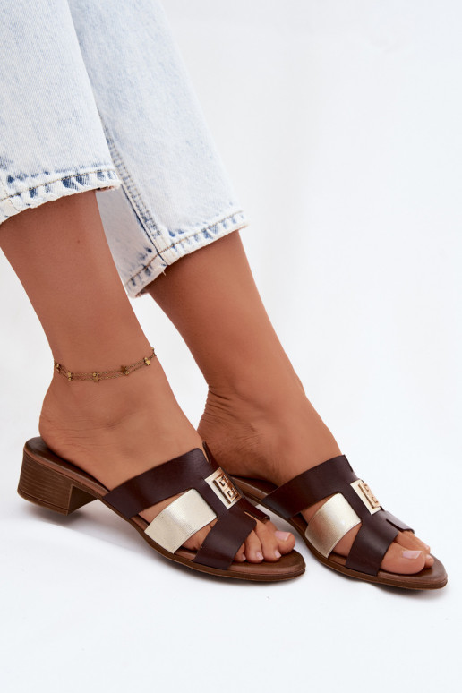 Chaussons en cuir pour femmes avec talons Zazoo couleur chocolat