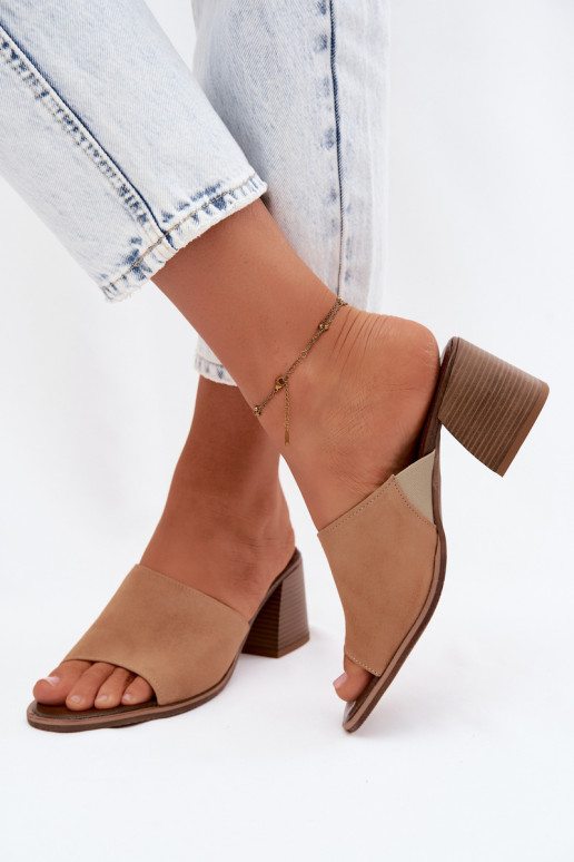 Mules à talons en suédine beige pour femmes Zazoo
