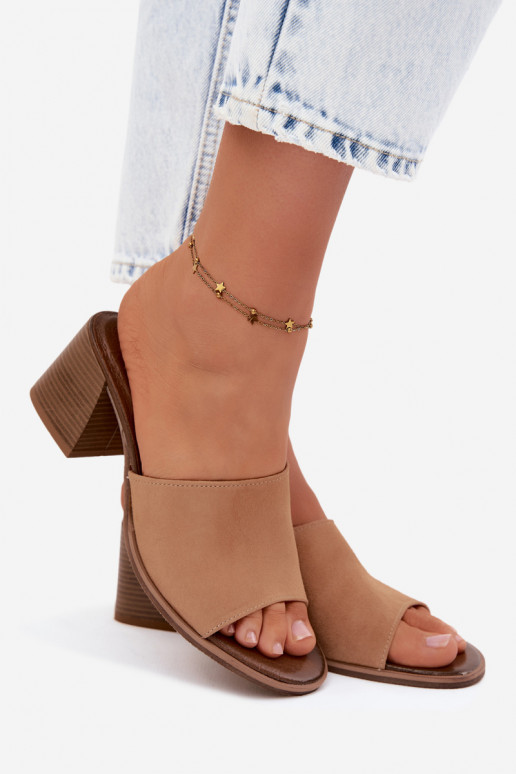Mules à talons en suédine beige pour femmes Zazoo