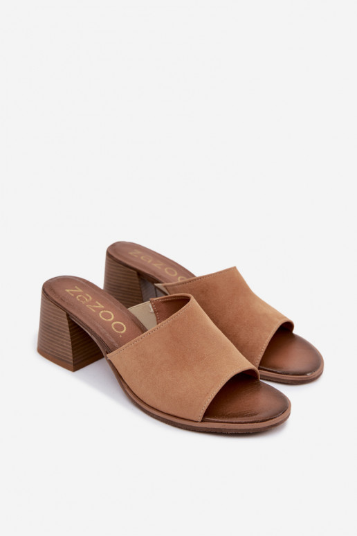 Beige Damen Kunstveloursleder Pantoletten mit Absatz Zazoo