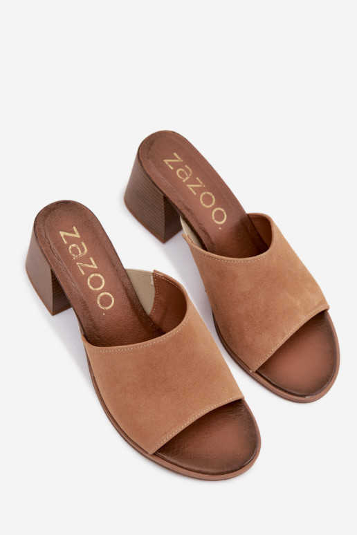 Beige Damen Kunstveloursleder Pantoletten mit Absatz Zazoo