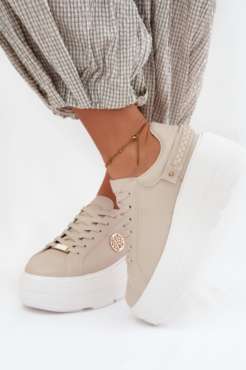 Faux leren sneakers met platform voor dames D&A LR61-7095 in zandkleur 2