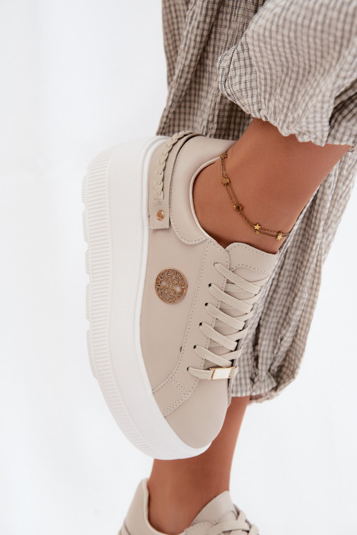 Baskets en simili cuir à plateforme pour femmes D&A LR61-7095 couleur sable