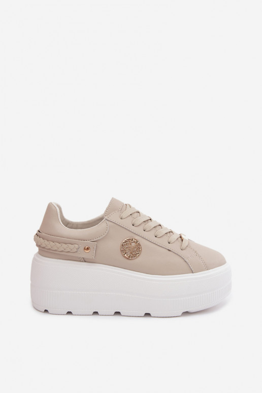Faux leren sneakers met platform voor dames D&A LR61-7095 in zandkleur