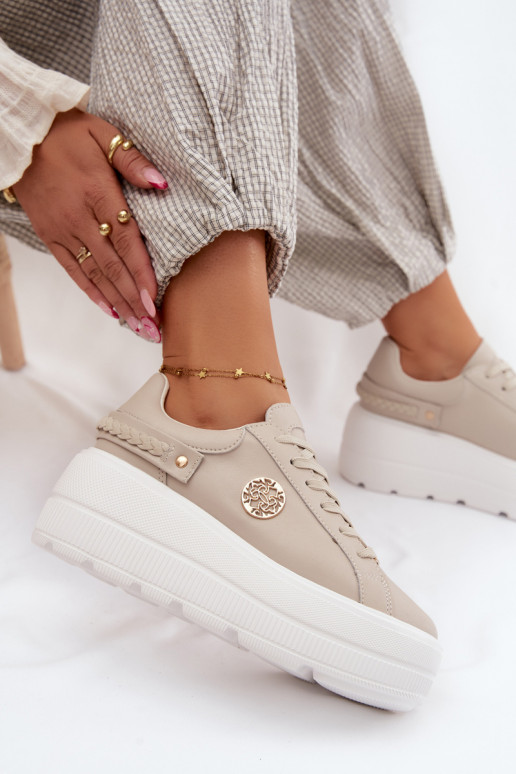 Baskets en simili cuir à plateforme pour femmes D&A LR61-7095 couleur sable