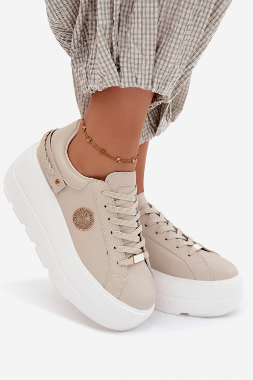 Baskets en simili cuir à plateforme pour femmes D&A LR61-7095 couleur sable