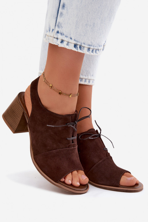 Elegante Leder High Heels mit stilvollen Details Zazoo 40523 in Schokoladenfarbe