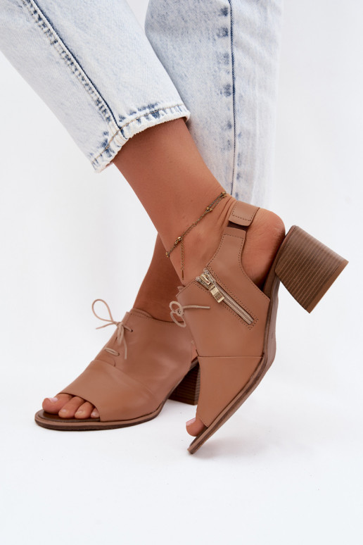 Sandales en cuir à talons hauts avec des détails stylés Zazoo 40523 couleur cappuccino