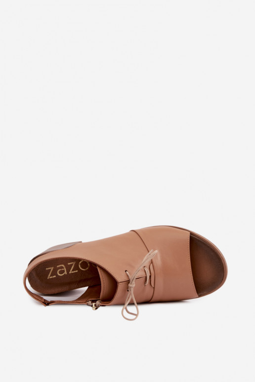 Sandales en cuir à talons hauts avec des détails stylés Zazoo 40523 couleur cappuccino