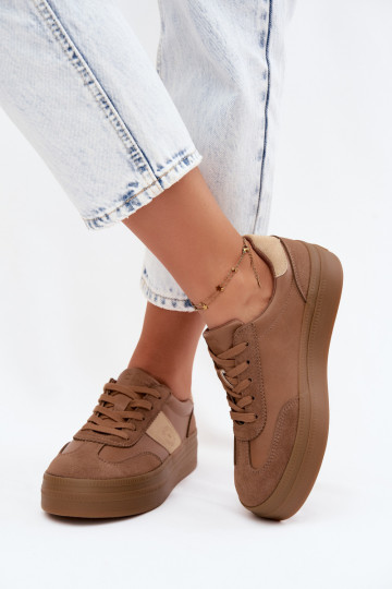 Sneakers voor dames met platform Big Star UU274015 in bruine kleur