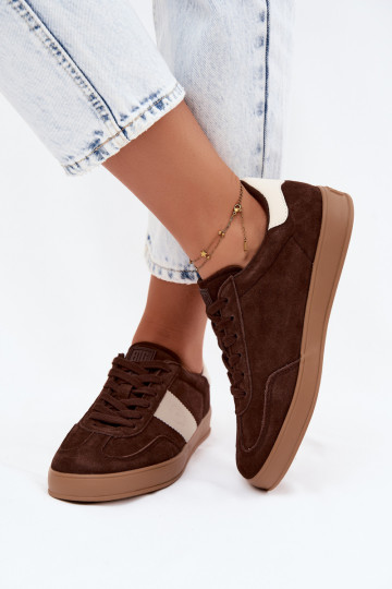 Sneakers voor dames van faux suede Big Star UU274008 in chocolade kleur 2