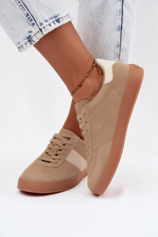 Sneakers voor dames van faux suede Big Star UU274009 in zandkleur