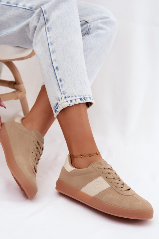 Sneaker für Damen aus Kunstveloursleder Big Star UU274009 in Sandfarbe