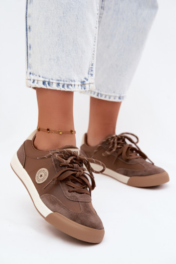 Suède sneakers voor dames met dubbele veters Big Star UU274002 in bruine kleur 2