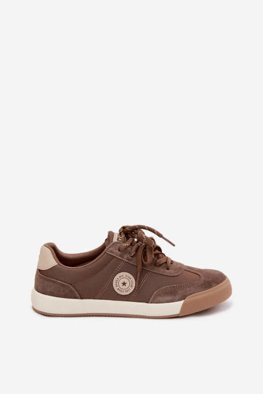 Suède sneakers voor dames met dubbele veters Big Star UU274002 in bruine kleur