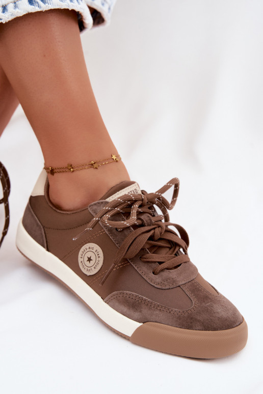 Suède sneakers voor dames met dubbele veters Big Star UU274002 in bruine kleur