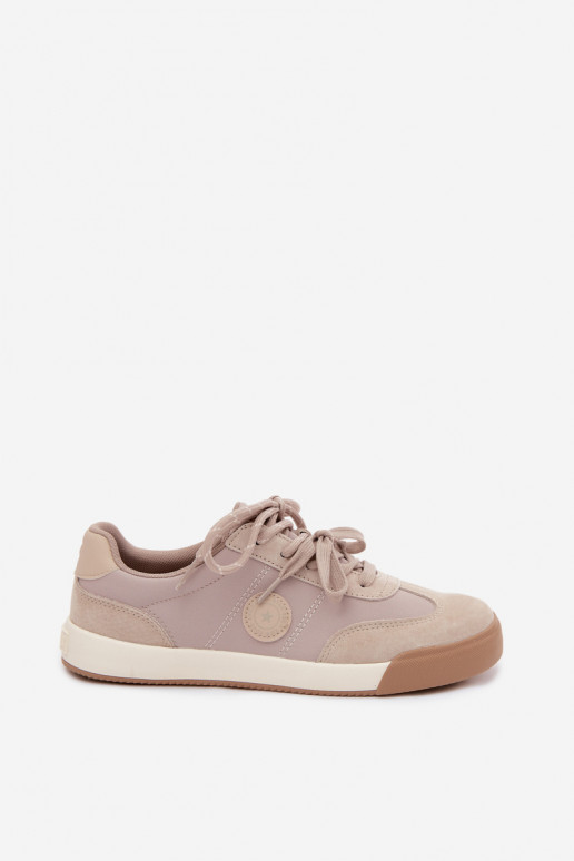 Wildleder-Sneaker für Damen mit doppelten Schnürsenkeln Big Star UU274001 in Sandfarbe