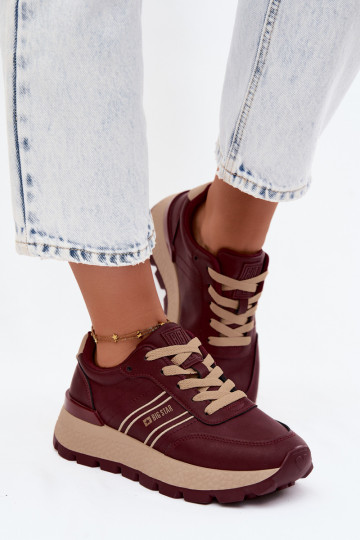 Bordeaux kleur dames sneakers met platform Big Star UU274041