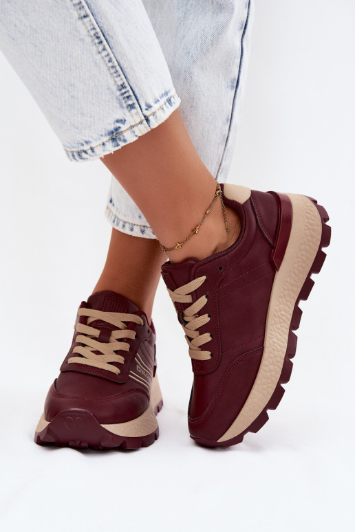 Bordeauxfarbene Damen-Sneaker mit Plattform Big Star UU274041
