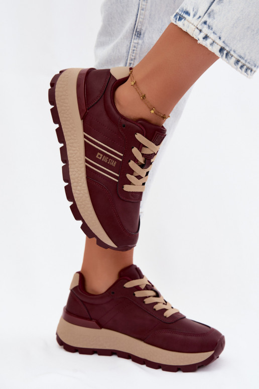 Baskets femmes bordeaux avec plateforme Big Star UU274041