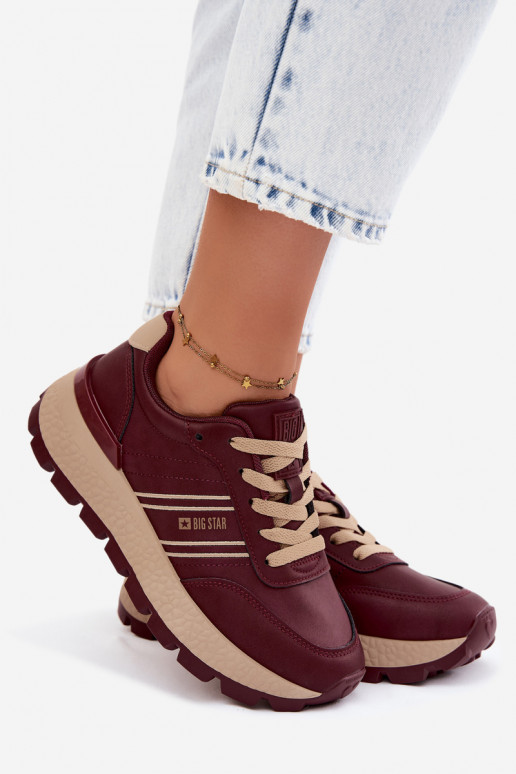 Bordeaux kleur dames sneakers met platform Big Star UU274041