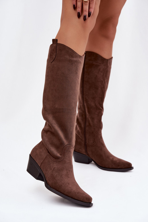 Bruine faux suede cowboy-stijl enkellaarsjes met hakken Esmira