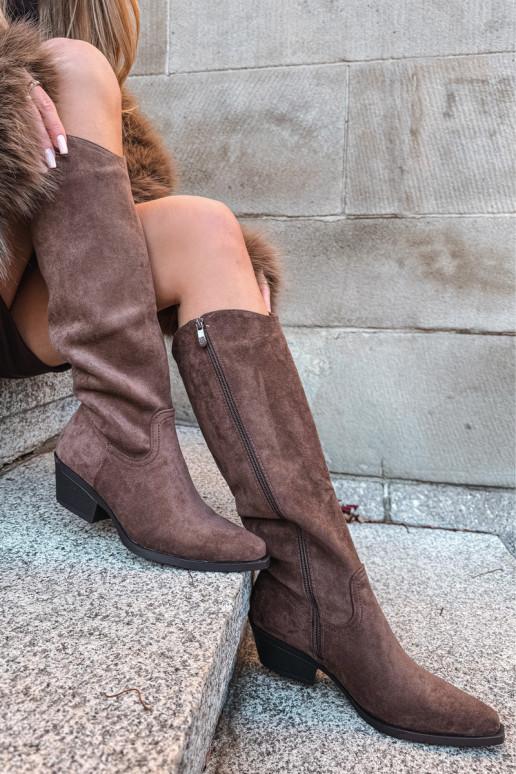 Bottes à talons de style cowboy en faux suède marron Esmira