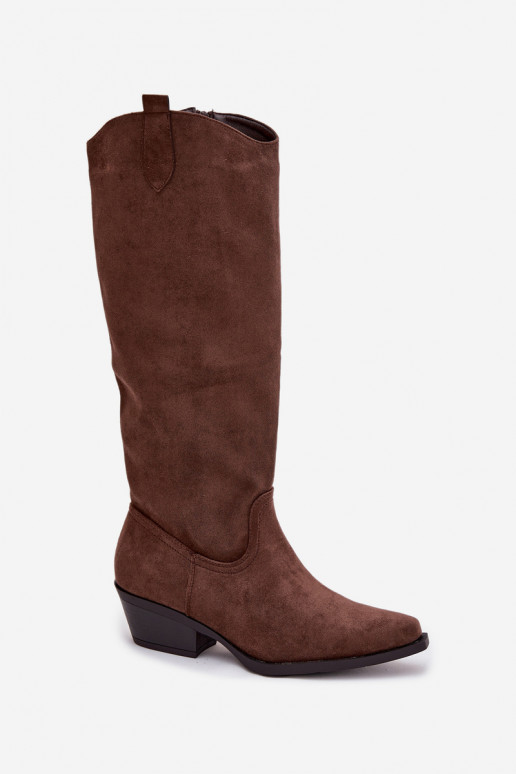 Bruine faux suede cowboy-stijl enkellaarsjes met hakken Esmira