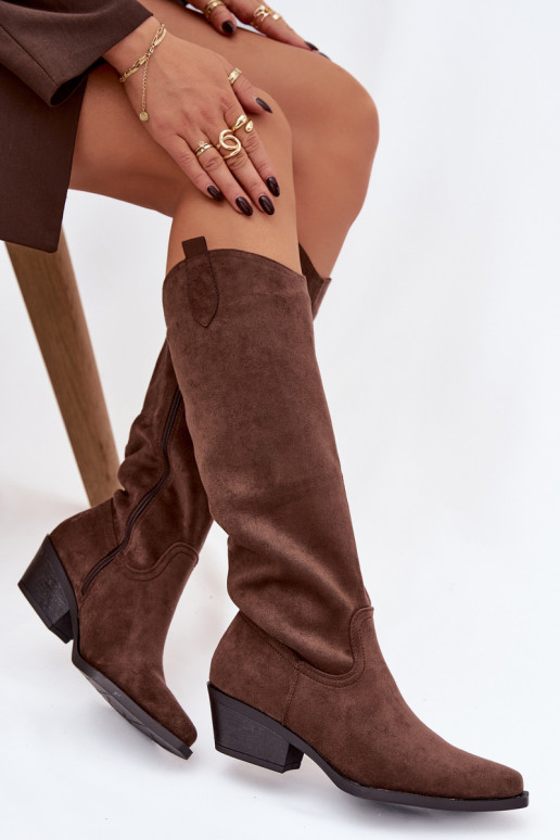 Bottes à talons de style cowboy en faux suède marron Esmira