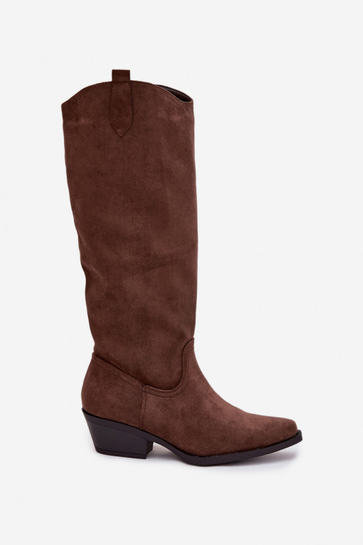 Bruine faux suede cowboy-stijl enkellaarsjes met hakken Esmira