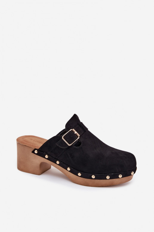 Schwarze Damenclogs mit Absätzen und Schnallen Veldexina