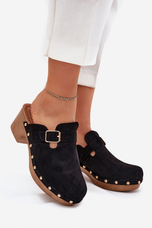 Schwarze Damenclogs mit Absätzen und Schnallen Veldexina