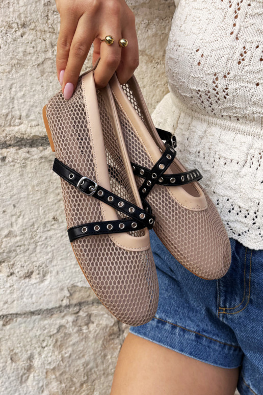 Ballerines en mesh avec brides en couleur sable Salliroe