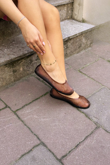met elementen van opengeInerkt Rubber Ballerinas gelijk aan bruine kleur Bonnita 2
