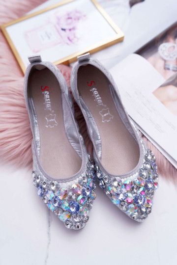 Silberne Ballerinas mit Kristalldekoration 2