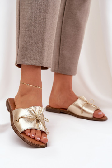 Chaussons dorés plats avec nœud décoratif Deonelis