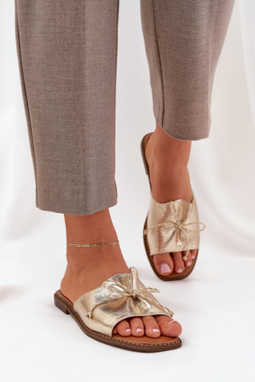 Chaussons dorés plats avec nœud décoratif Deonelis 2
