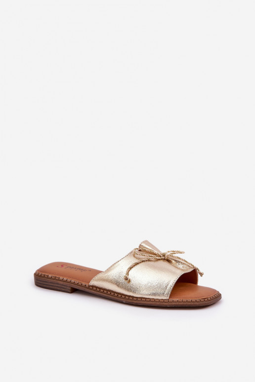 Chaussons dorés plats avec nœud décoratif Deonelis