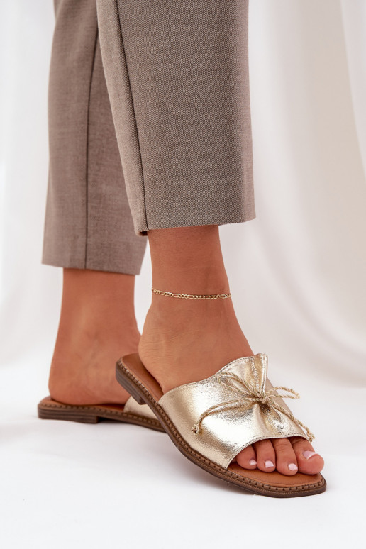Chaussons dorés plats avec nœud décoratif Deonelis