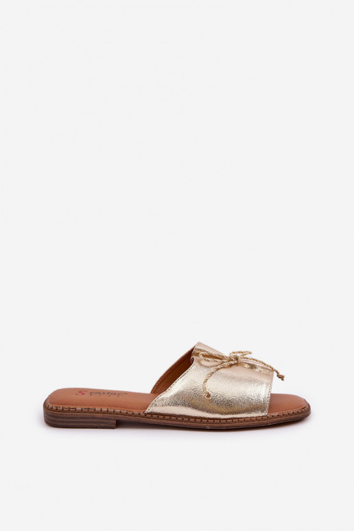 Chaussons dorés plats avec nœud décoratif Deonelis