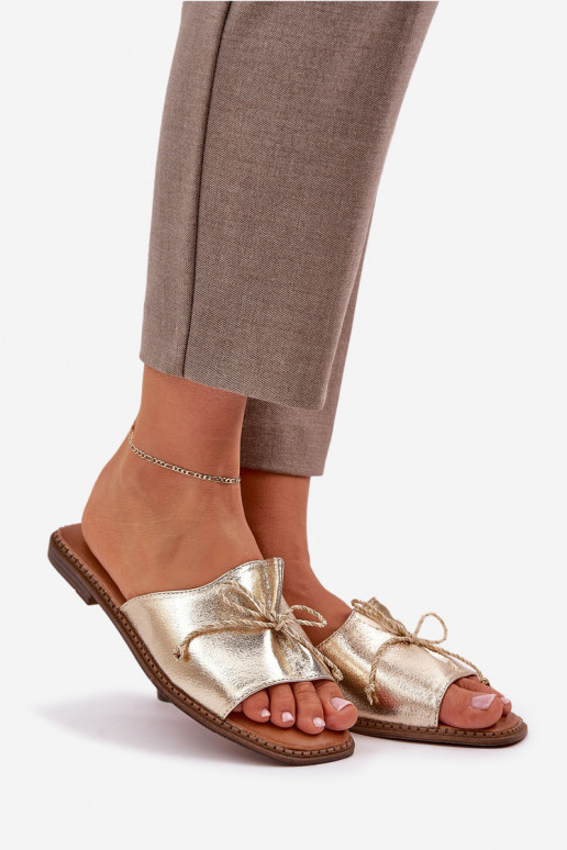 Chaussons dorés plats avec nœud décoratif Deonelis