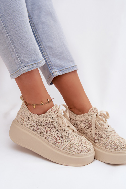 Chaussures décontractées beiges avec plateforme et motifs en dentelle Evalora