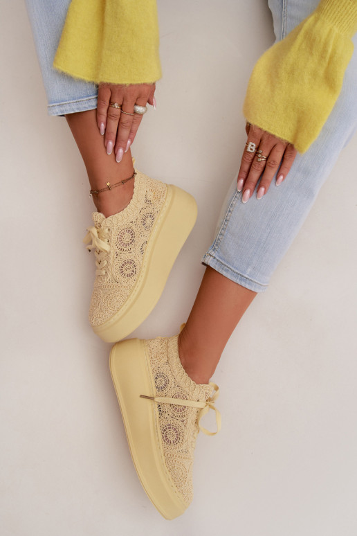 Chaussures décontractées jaunes avec plateforme et motifs en dentelle Evalora