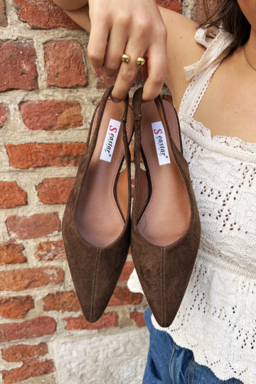 Ballerina's met open hak van faux suede in bruine kleur Merceria 2