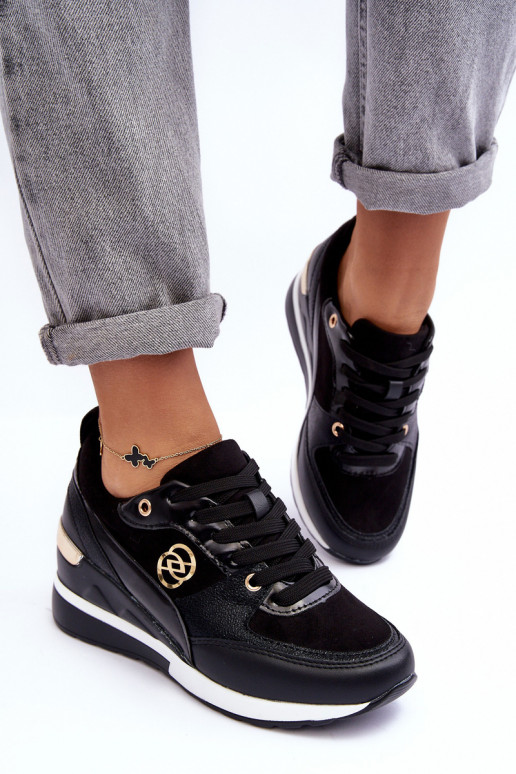 Chaussures de sport noires pour femmes à lacets avec plateforme Genova