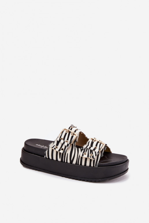 Chaussons dorés pour femmes avec boucles et plateforme Zebra Virvania