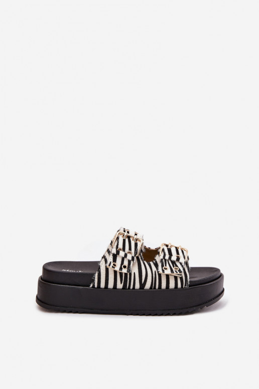 Chaussons dorés pour femmes avec boucles et plateforme Zebra Virvania