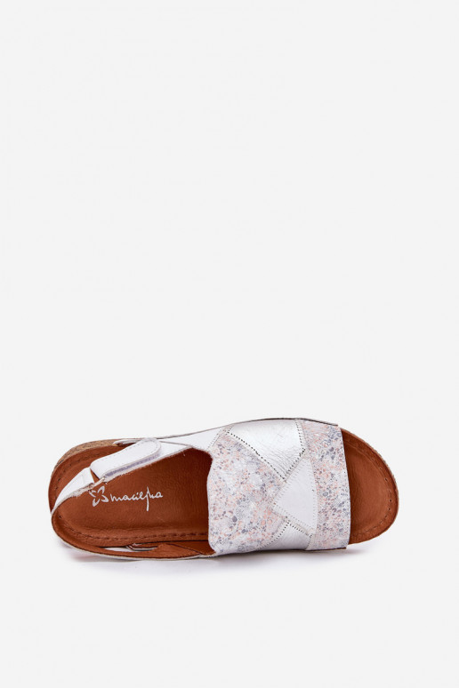 Weiße Damen-Sandalen mit Plattform Braid Tai turiciejka L7067-11