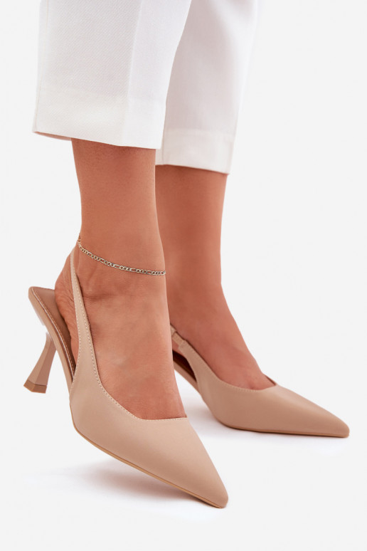 Zandkleurige dames sandalen met dunne hakken Lunira