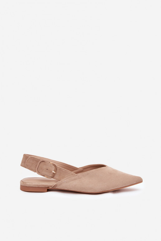 Zandkleurige dames ballerina's met gespen Tanelia